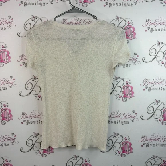 Zara T-shirt buttons knit cream white top shirt Beige Short Sleeve Top - Picture 7 of 11